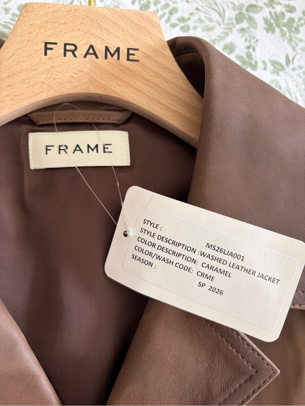 FRAME: wash leather jacket Caramel 100% calf leather Medium size $1495 retail